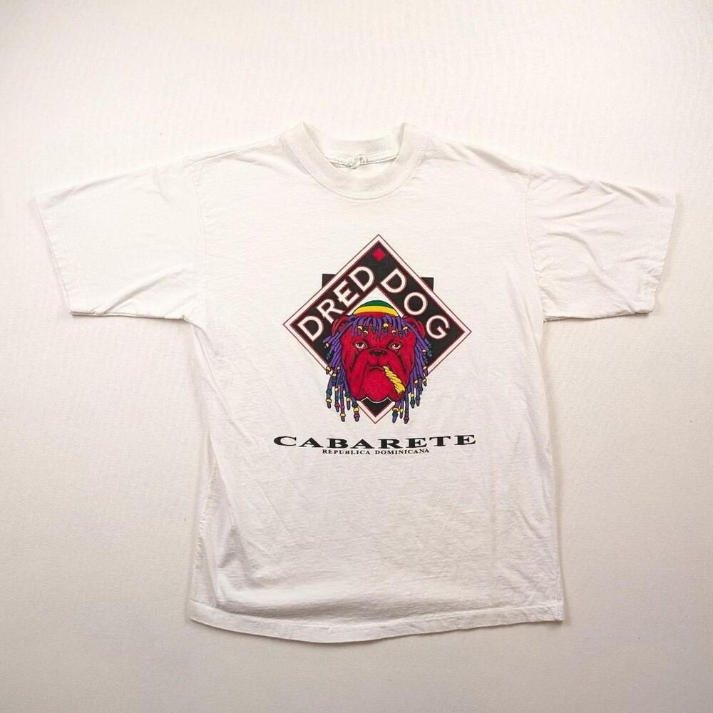 Vintage Red Dog Rasta Stoner Joint White Retro T-shirt